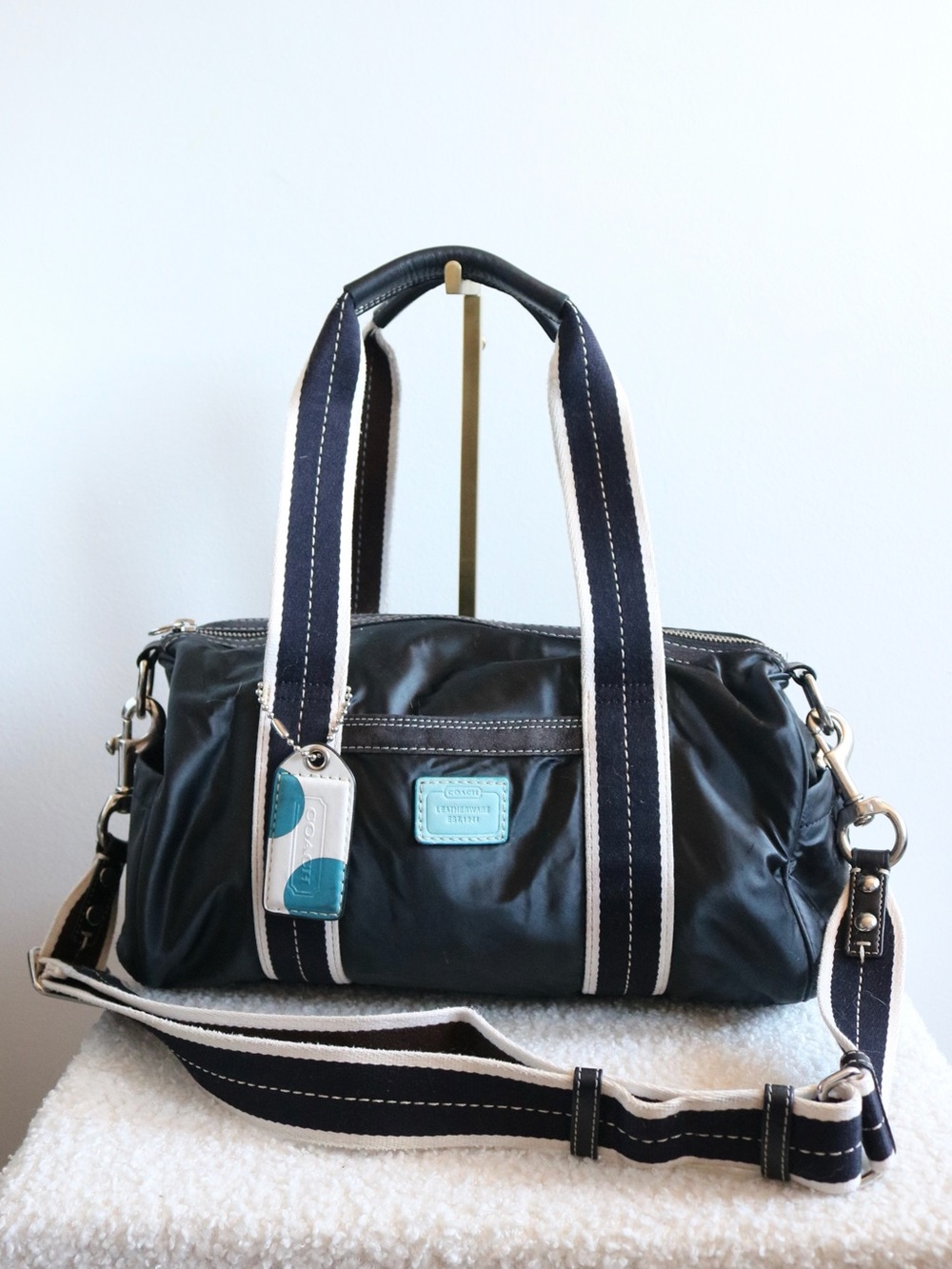 Vintage Coach Hamptons Nylon Duffel Bag Satchel Brown Black Blue